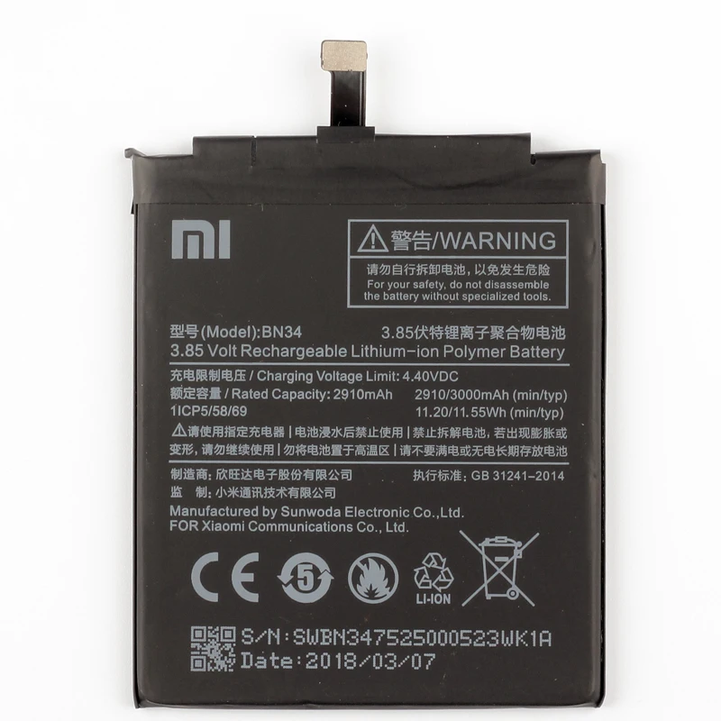 Оригинальный аккумулятор Xiaomi BM34 большой емкости для телефона Mi Note Pro 4 ГБ ОЗУ 3010