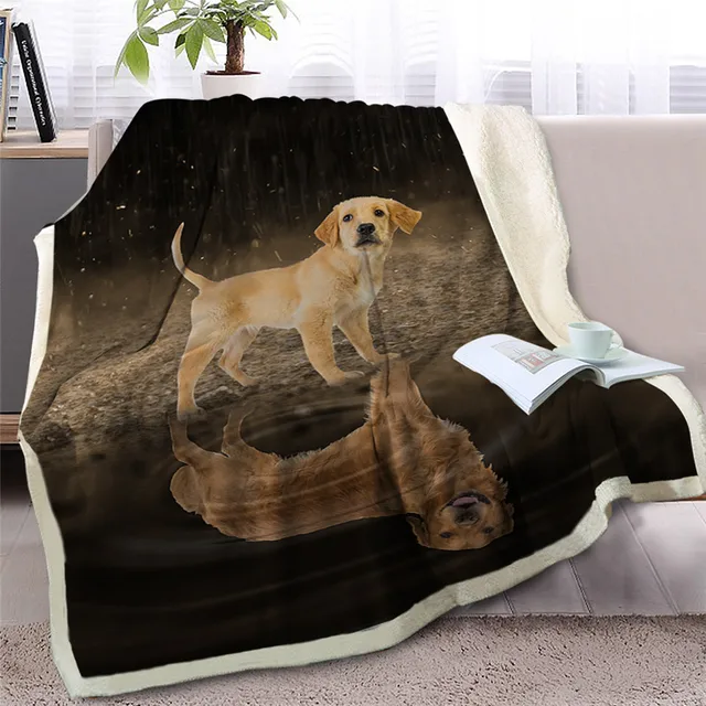 BlessLiving Corgi Sherpa Blanket on Beds Animal Throw Blanket for Kids Dog Reflection Bedspreads 3D Puppy Plush Bedding 130x150 3