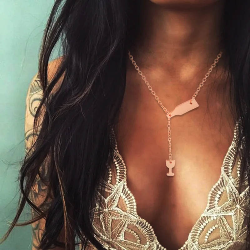 

Gold Jewelry Beer Cup Long Pendant Wine Necklace For Women Luxury Fashion Necklaces for women 2018 statement Necklace Party