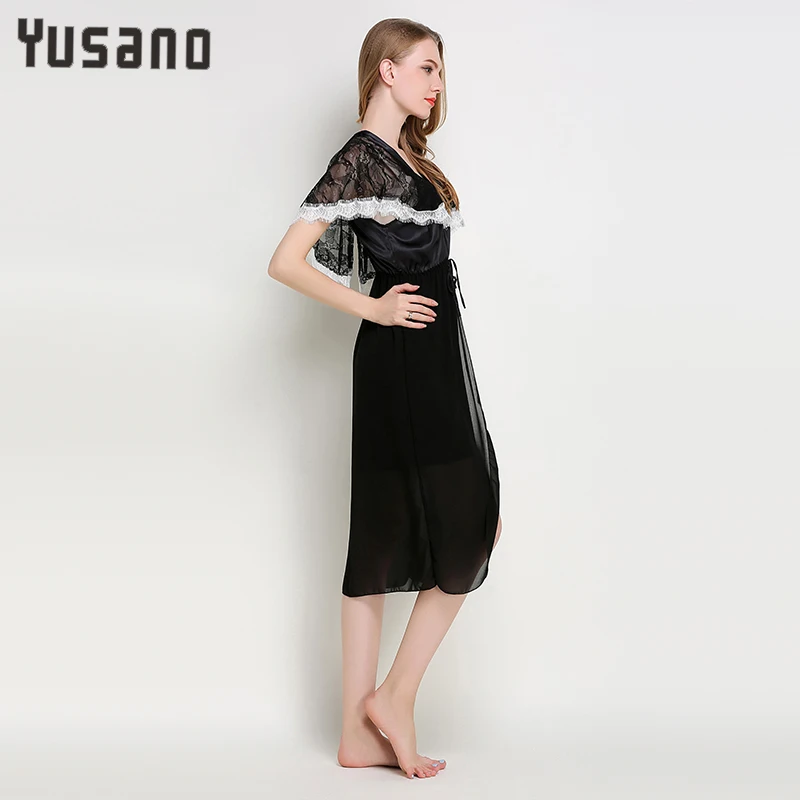 Женская ночная рубашка сексуальная сексуальное белье кружевное атласное платье