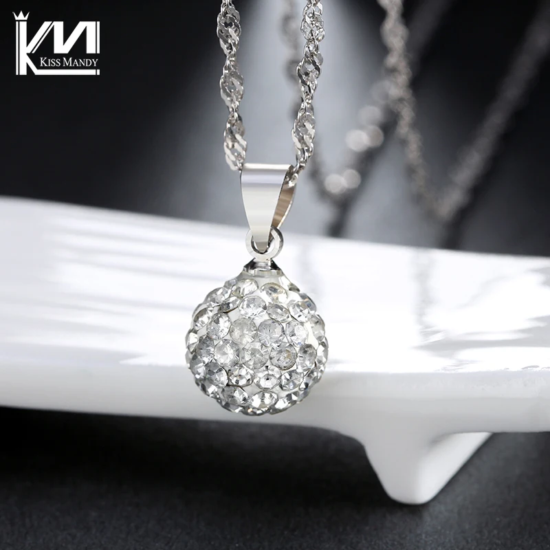 Поцелуй Мэнди Полный CZ Проложили 10 мм Spinner Бал Ожерелья & Подвески Белый