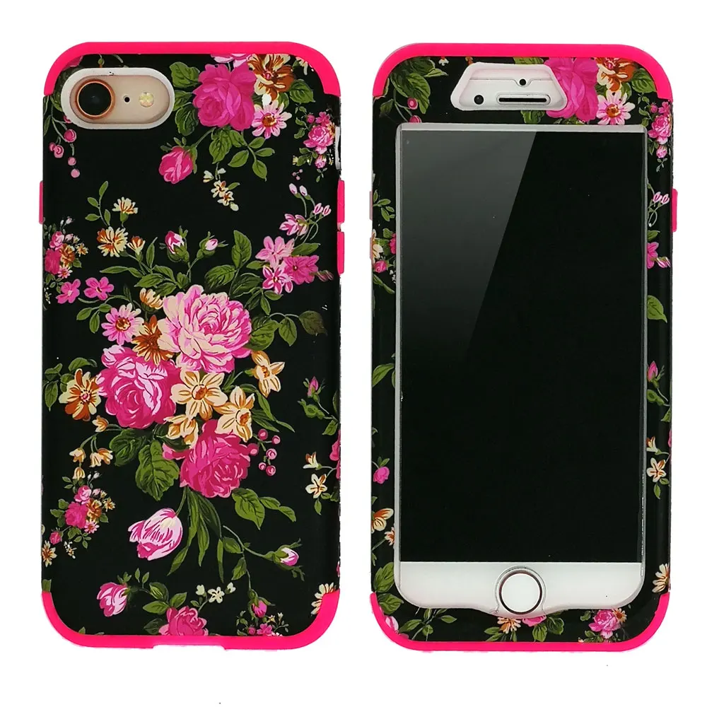 Модный ударопрочный чехол с цветком 3 в 1 Amor для iPhone 7 Plus 8 силиконовый + PC 360