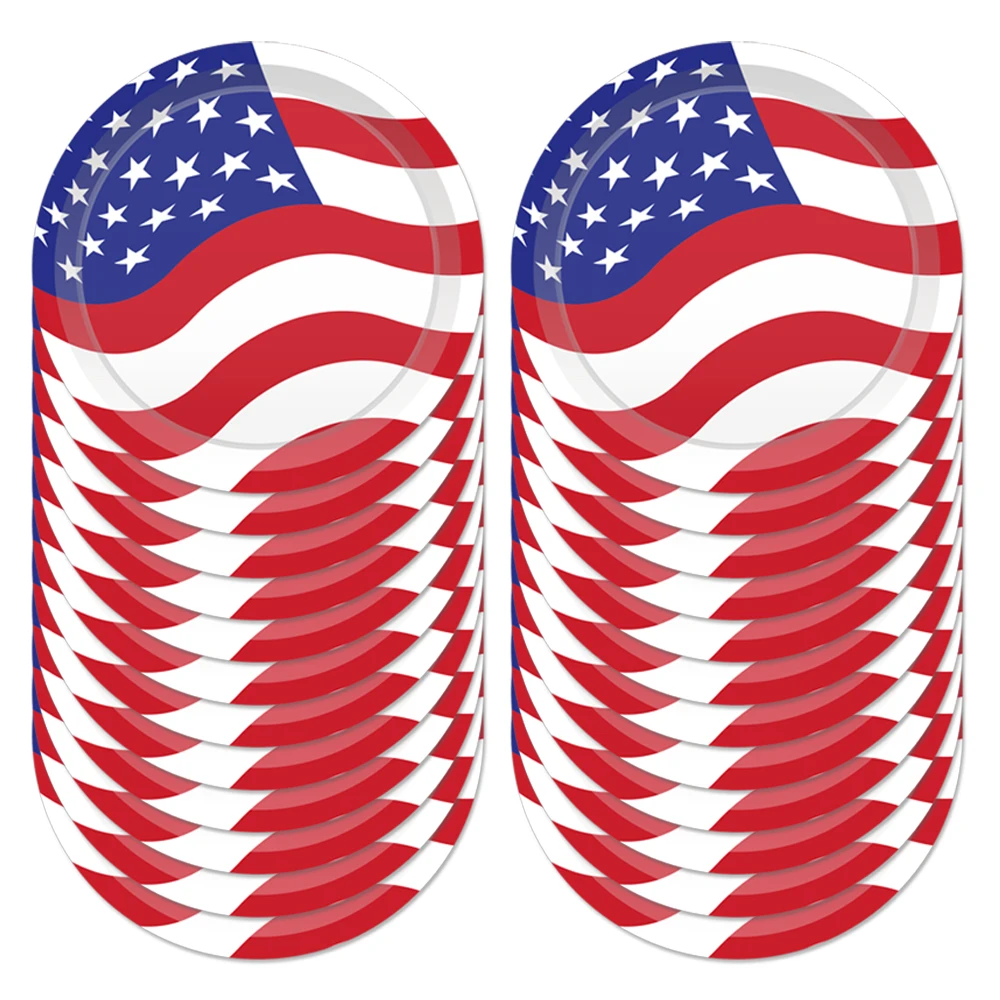 24pcs July 4th American National Day Party Decorations Disposable Plates Tableware United State Flag Supplies | Дом и сад