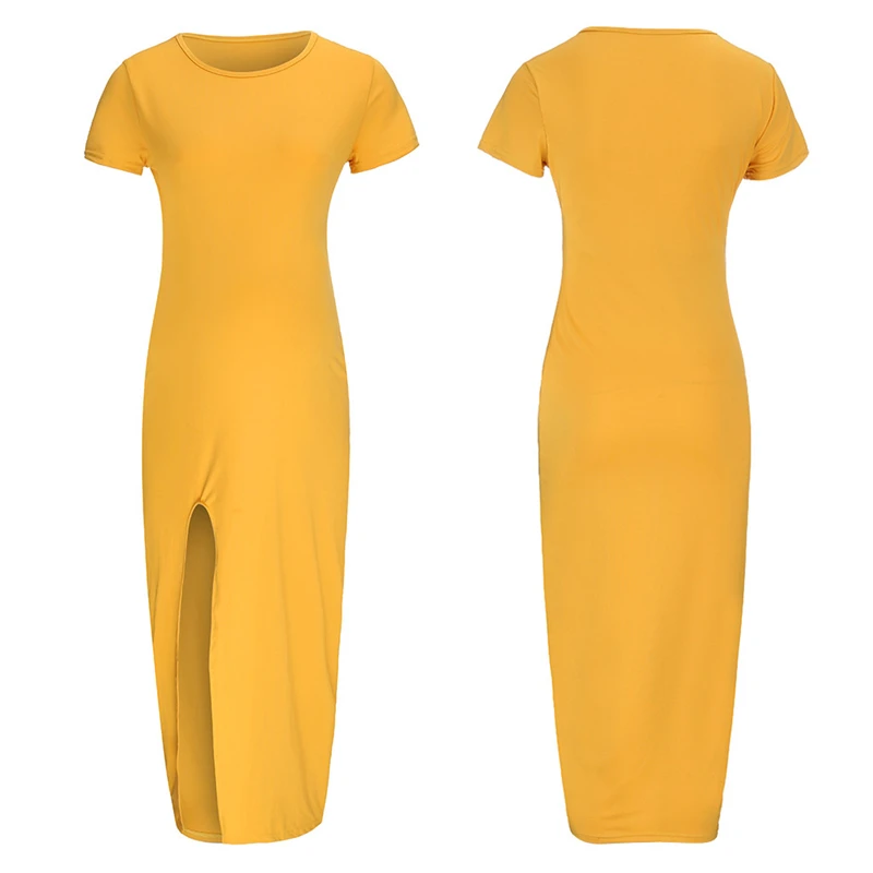 TELOTUNY Fashion Women Solid color short-sleeved split bag hip skirt long maternity dress vestidos maternidad G 19 | Мать и ребенок