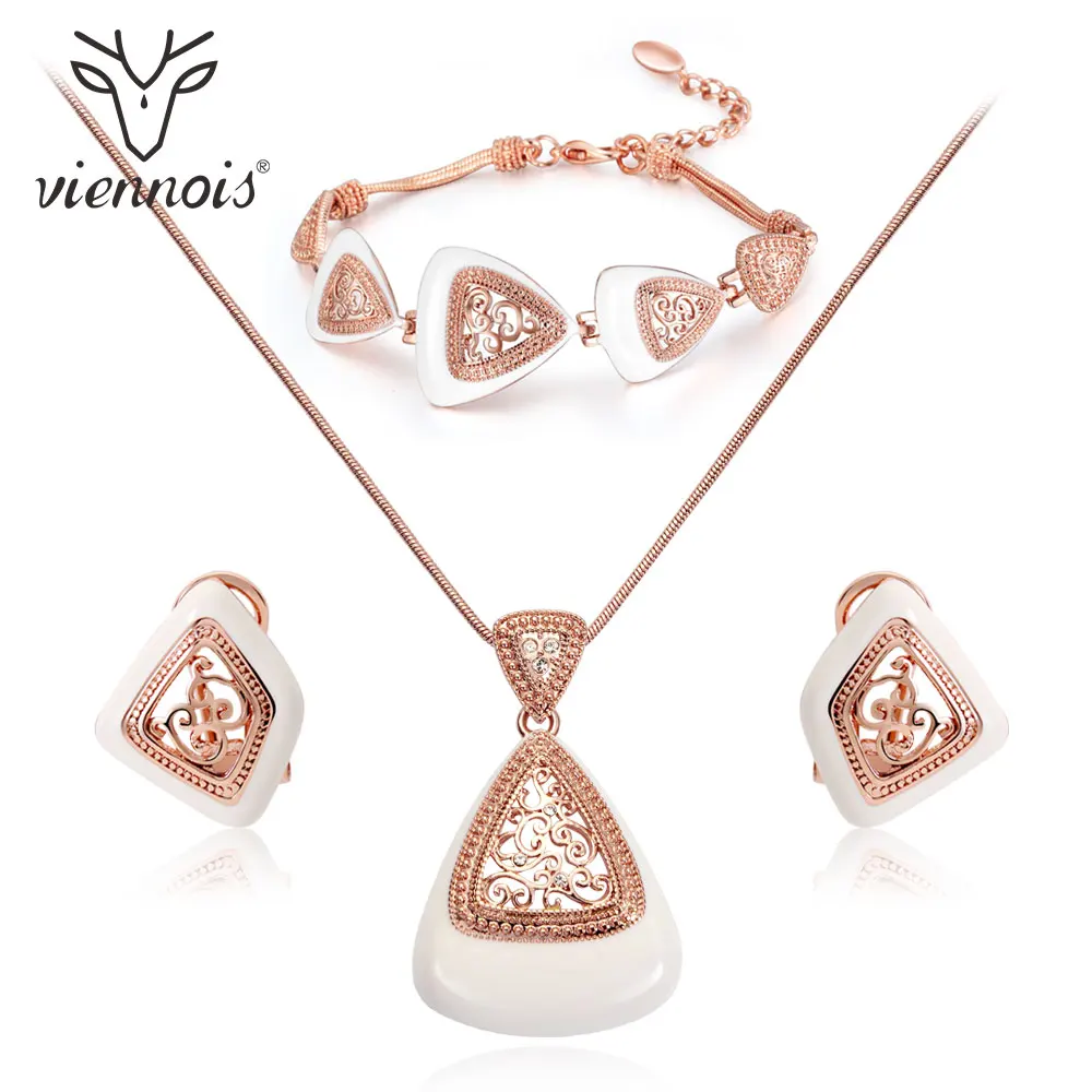 Viennois треугольные розовое золото цвет выдалбливают кулон ожерелье белые эмалированные Серьги-Подвески Браслет Ювелирные наборы для женщин