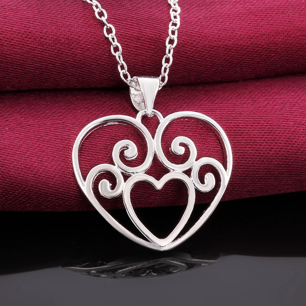 Free Shipping Fashion Heart Shape Zircon Silver Necklace Love Pendant 925 Sterling | Украшения и аксессуары