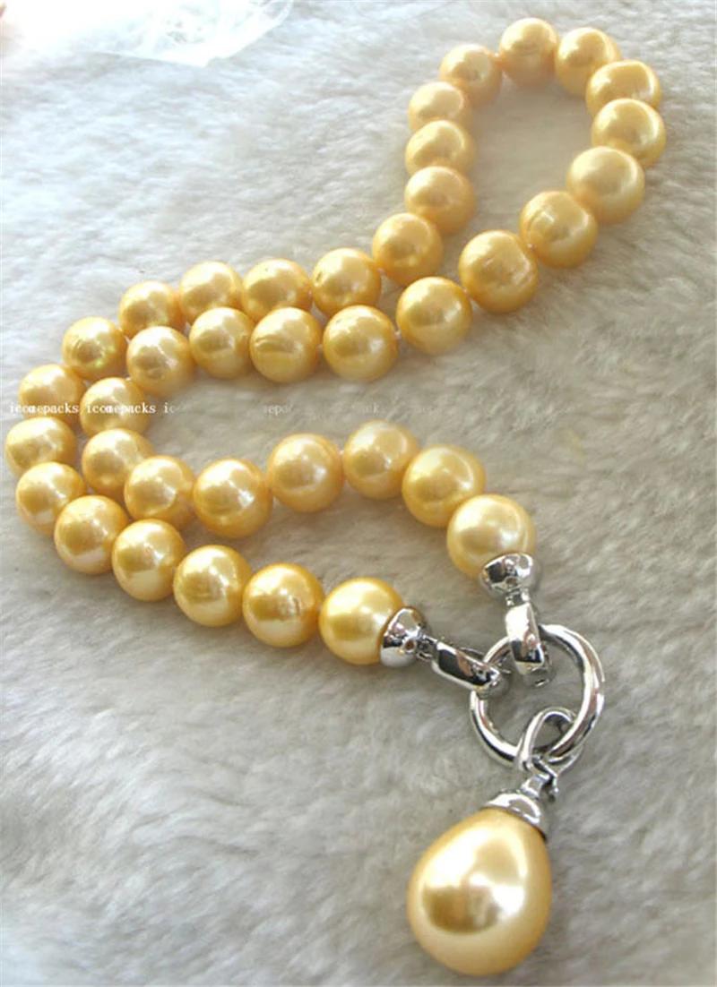 freshwater pearl yellow 10-11mm A round &ampshell necklace 18inch wholesale | Украшения и аксессуары