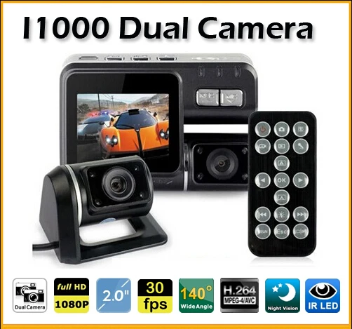 Автомобильный видеорегистратор I1000 с двумя объективами A20 Full HD1080P в черной