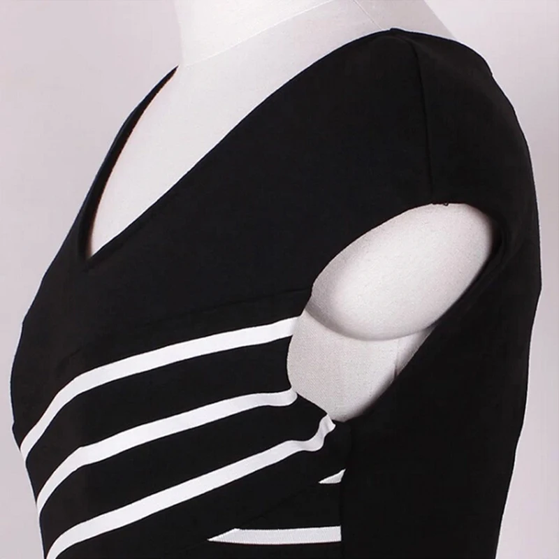 Элегантных Женщин Лето V Шеи Платье Черные и белые полосы Сшивание Карандаш