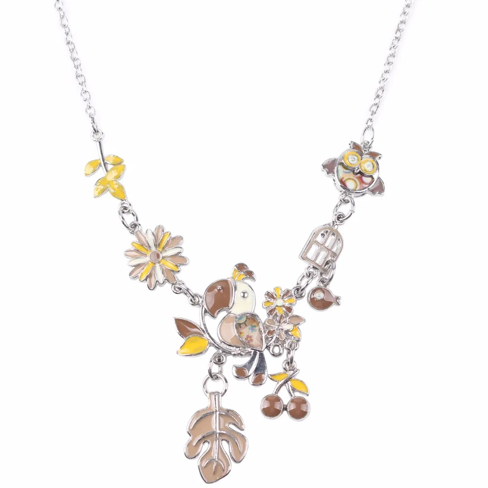 Ожерелье женское эмалированное в виде птицы и листьев вишни|jewelry for women|statement