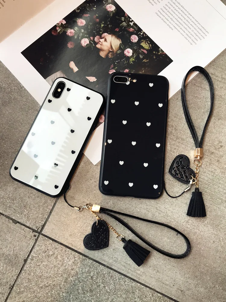 Чехол из закаленного стекла для huawei P20 p30 Pro p20 Little P10 Plus Love Heart Твердый чехол для huawei P20 lite p10 Tassel lanyard
