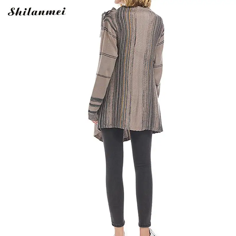 Осень и зима модный вязаный кардиган в полоску с кисточками женские Пончо