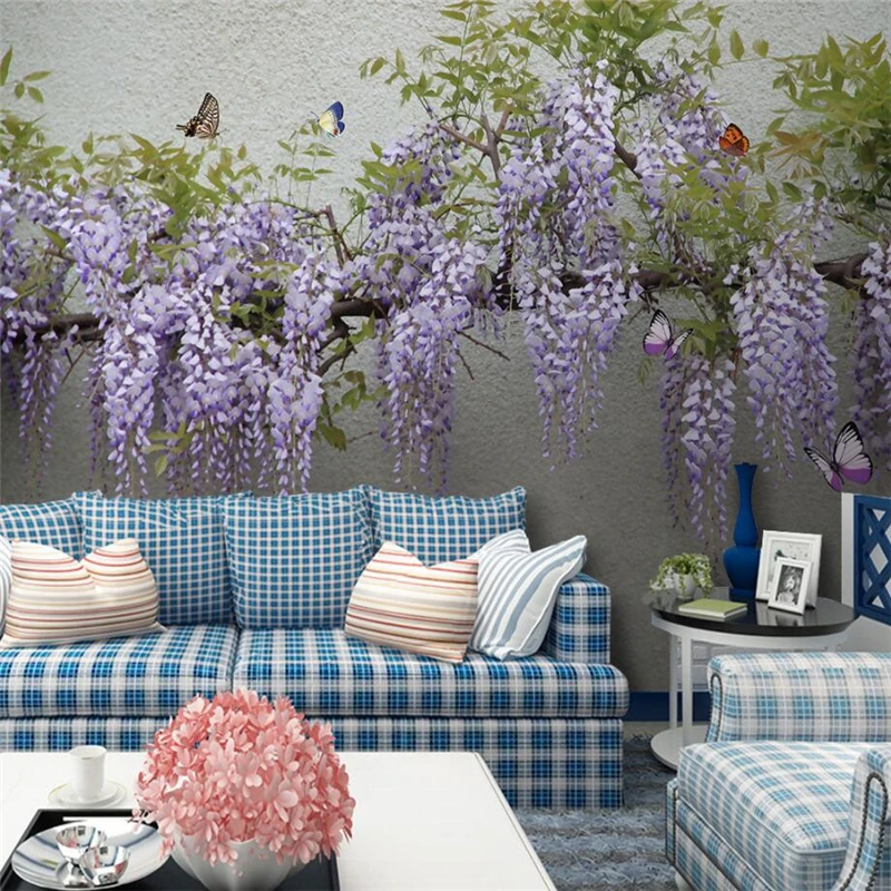 

beibehang Custom 3d wall paper wisteria butterfly 3D wallpaper sofa living room bedroom study TV background wall home decor