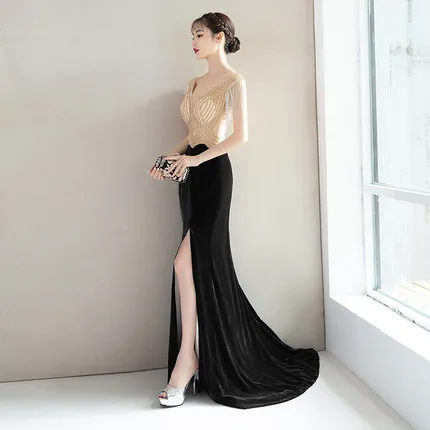 Sexy Front Split Long Evening Dresses Occasion Dresses for Women Long Dress Evening Elegant Long Gown - Цвет: Черный