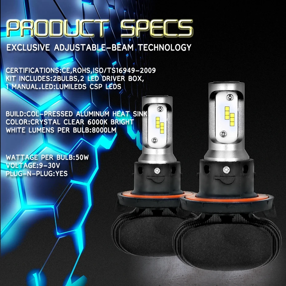 YINGTOUMAN 2 шт. S1 H7 LED H4 H1 H3 H8 H11 H13 H27 880 9004 9005 9006 9007 50 Вт 8000LM Автомобильные фары для