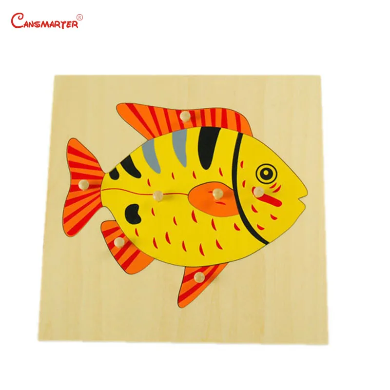 Fish Деревянные растения и животные Пазлы 3D для детей Монтессори дошкольного возраста с ручкой доска Детский дом игрушки игры - Цвет: Fish