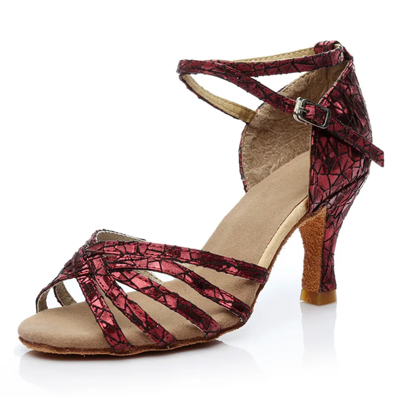 Red 5cm Heel SUN LISA/Классический стиль; Лазерный дизайн; женская обувь для танцев на высоком каблуке; обувь для сальсы, Танго, бальных танцев, латинских танцев - Цвет: Red 5cm Heel