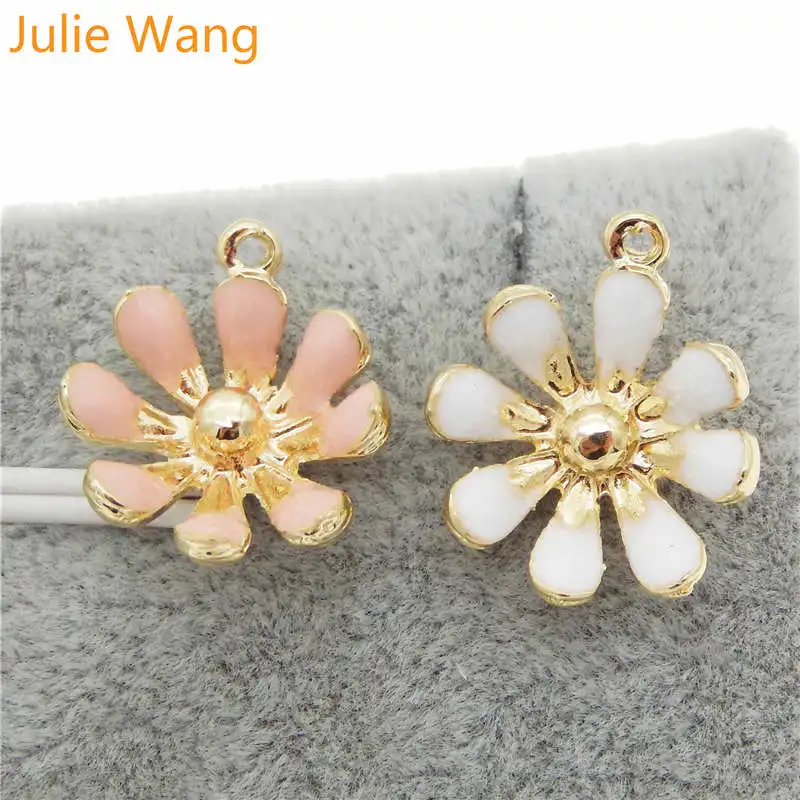 Julie Wang 10 шт. эмалированные розовые белые маргаритки подсолнухи сплав золотой тон