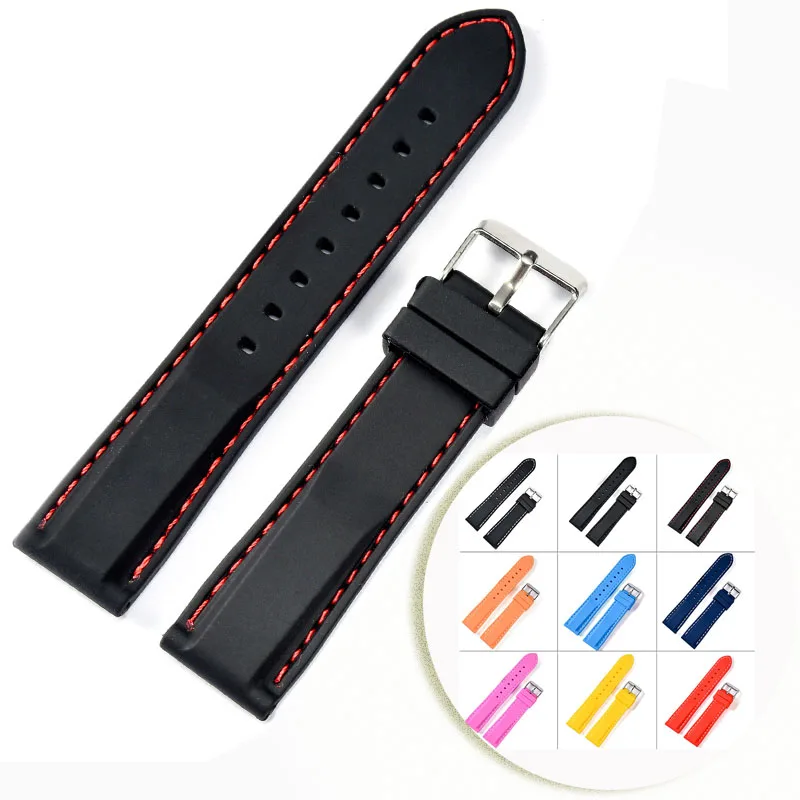 Ремешок для часов из силиконовой резины с пряжкой нержавеющей стали черный