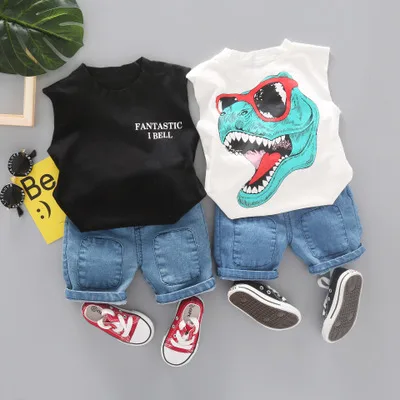 Toddler Boy Clothes Children's Summer New Cartoon Pullover Vest Shorts Two-piece Boy's Children's Sleeveless Vest Suit
