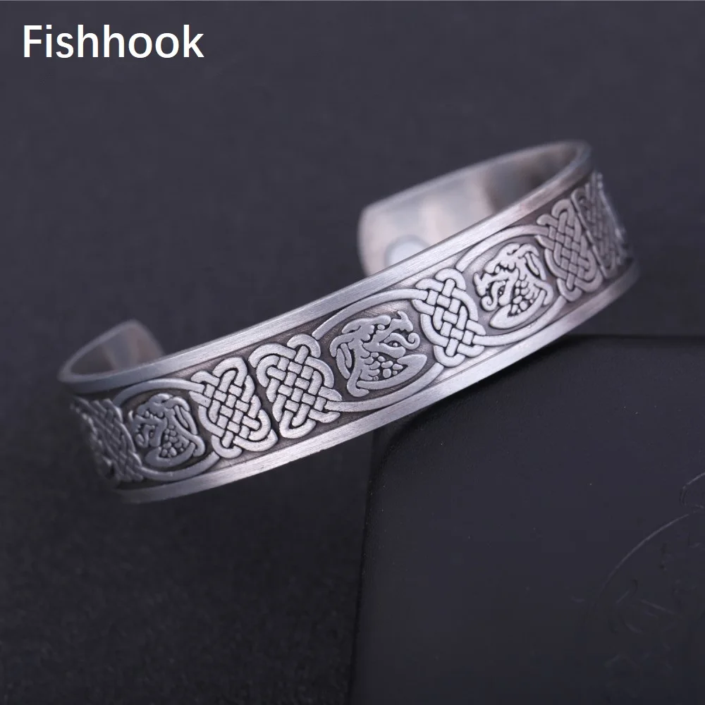 Fishhook стильный мужской оловянный Магнитный Браслет манжета для лечения артрита и