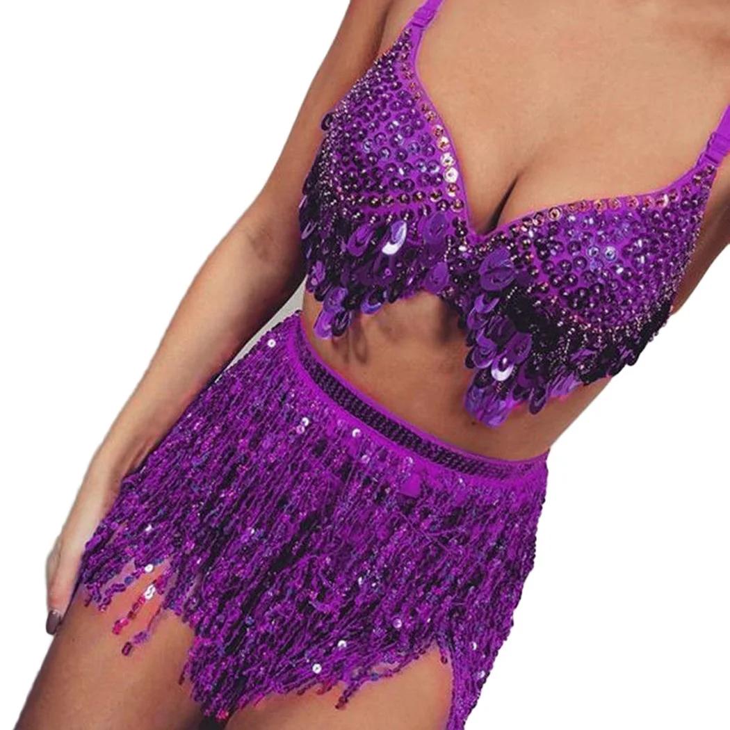 180CM Sexy Women Sequin Belly Dance Skirt Dancer Costume Tassel Wrap Club Mini Bellydance | Тематическая одежда и униформа