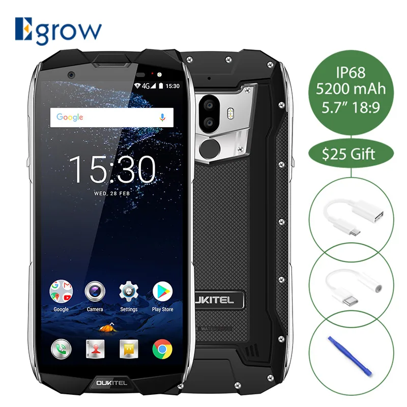 Oukitel WP5000 IP68 Водонепроницаемый 5 7 дюйма 18:9 Дисплей Android 1 Helio P25 Восьмиядерный 6 ГБ + 64