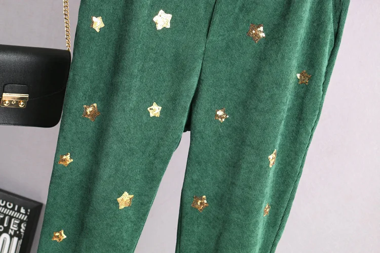 A0 Spring Casual Women Harem Pants 3XL Plus Size Clothes Bottoms Fashion Corduroy Loose sequin Trousers 2001 | Женская одежда