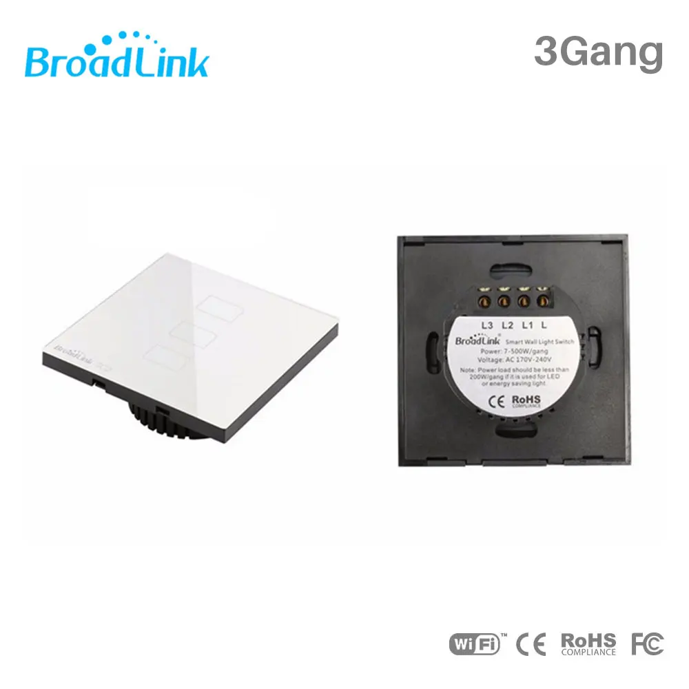 TC2 EU 3Gang Broadlink TC2 WiFi переключатель света ЕС/Великобритания стандарт Domotica настенный сенсорный выключатель панель 433 МГц умный дом автоматизация через приложение для смартфона - Комплект: TC2 EU 3Gang