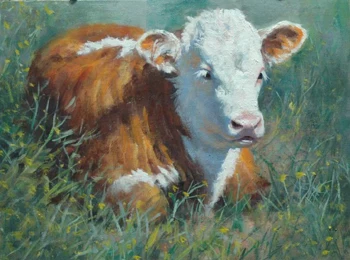 

2019 NEW # TOP original art # little cow calf oil painting-# 100% hand painted ART OIL PAINTING 36" -accept custom animal art