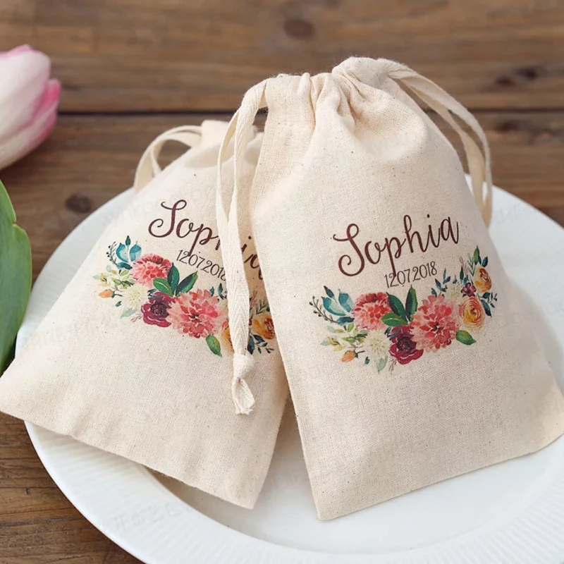 100 шт. пользовательское имя Дата шнурок сумка Персонализированные Свадебные