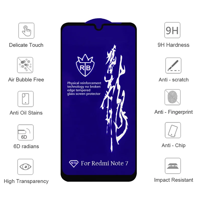 6D закаленное стекло для Xiaomi Redmi Note 7 S 6 5 Pro защита экрана полное покрытие 7A 6A Y3 K20