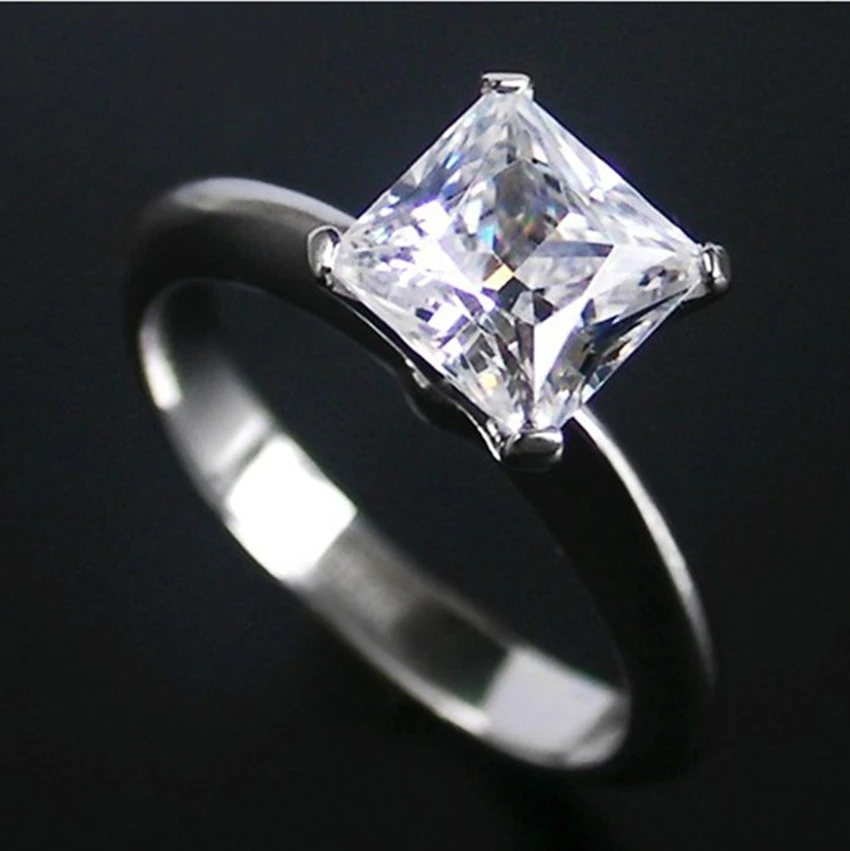2Ct 7*7mm Princess Cut G-H Test Positive Moissanite Diamond Ring WARRANTY 925 Sterling Silver Wedding | Украшения и аксессуары