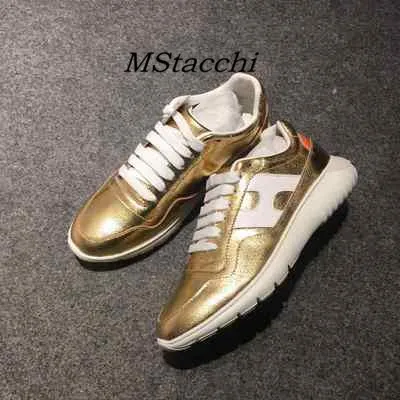 Gold white H Mcacchi/женские кроссовки из коровьей кожи с блестками; женская повседневная обувь на шнуровке, визуально увеличивающая рост; женские разноцветные кроссовки на не сужающемся книзу массивном каблуке - Цвет: Gold white H
