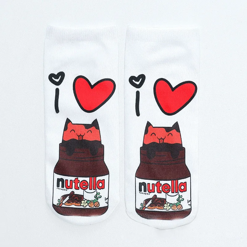 Новинка, забавные носки с 3D принтом, милые белые носки унисекс с 3D принтом «nutella», популярные женские модные носки унисекс с мультяшным котом, носки с инопланетянами