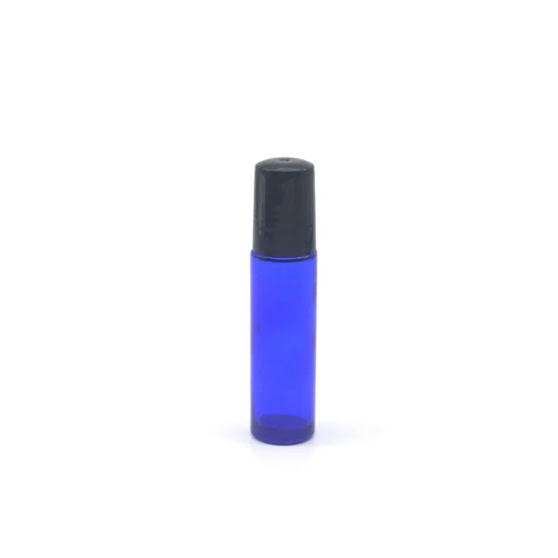 Blue 1 шт 10 мл синяя стеклянная бутылка в рулоне на пустой флакон для ароматов эфирного масла 10 мл рулонная черная пластиковая бутылка с крышкой - Цвет: Blue