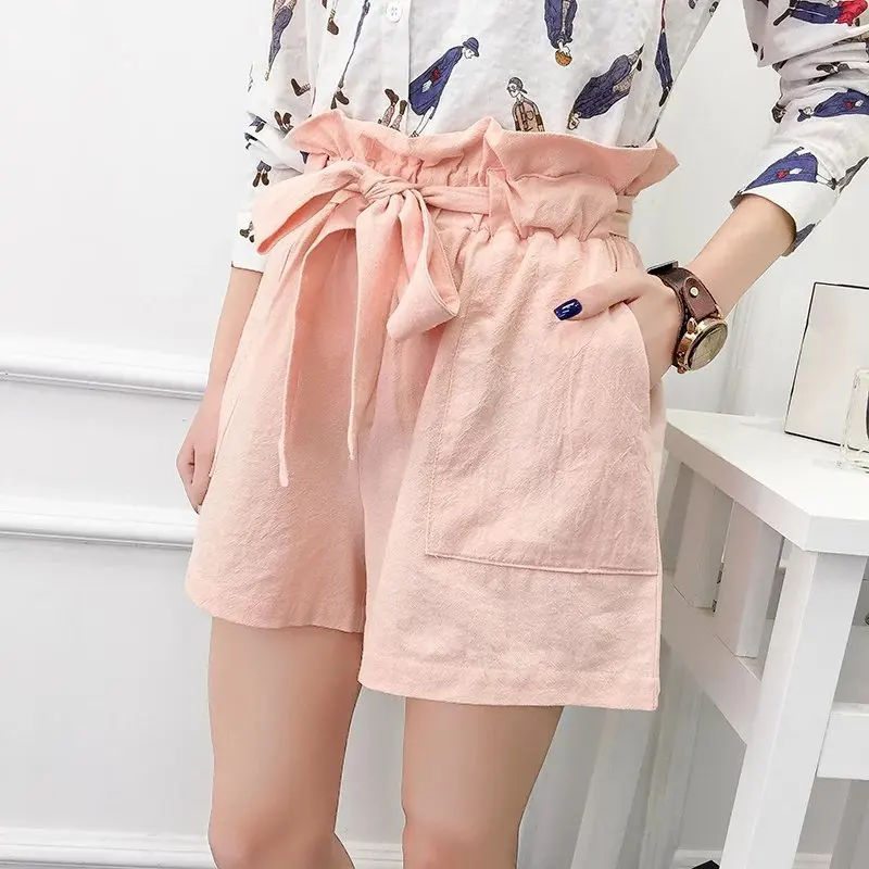 Loose fitting cotton and linen shorts 2018 summer new Korean version leisure lace wide leg free shipping | Женская одежда