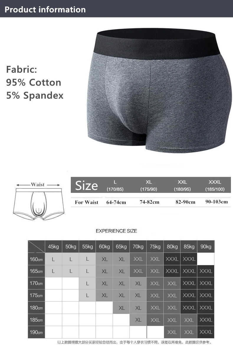 Men's underwear solid color cotton underpants male casual boxer man shorts pants men big size panties