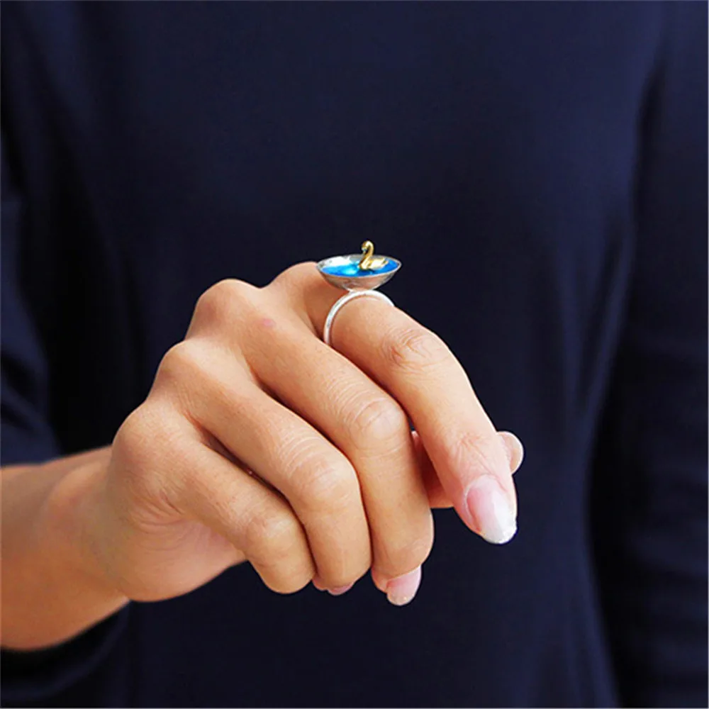 Lotus Fun Real 925 Sterling Silver Natural Creative Handmade Designer Fine Jewelry Poetic Swan In The Sea Rings for Women Bijoux | Украшения