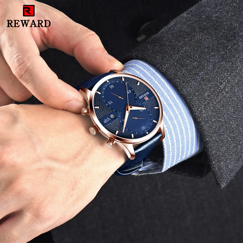 

REWARD Watches Men Sports Waterproof Date Chronograph Quartz Men's Watches Business Leather Watches For Men Relogio Masculino