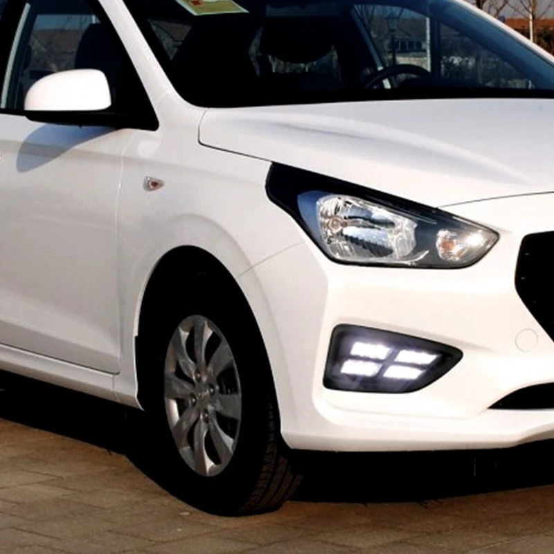 Hlxg СИД drl дневного света для hyundai Verna 2017 2018 с желтыми поворотники + диммер и синий