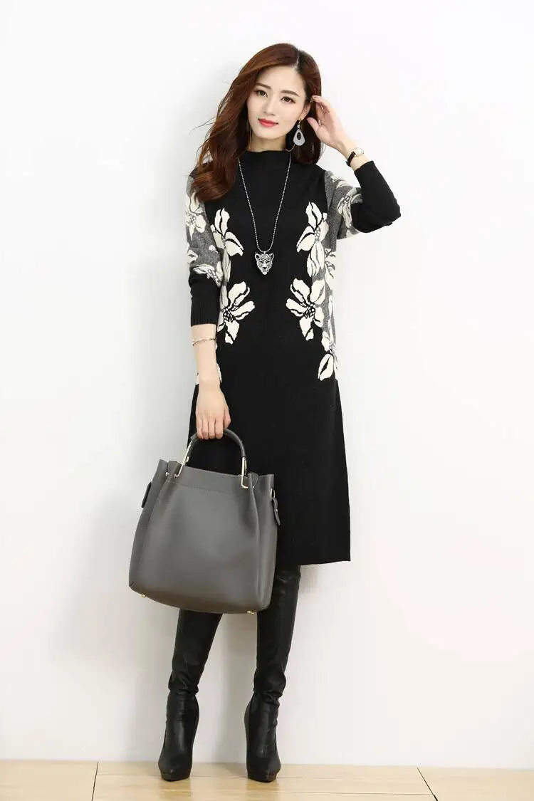 Осенне зимнее Новое плотное бархатное платье с принтом и высоким