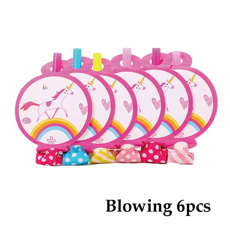 blowing 6pcs Вечерние принадлежности Единорог тема День Рождения Декоративная скатерть для вечеринки тарелка чашка соломенный флаг табличка вечерние Декор - Цвет: blowing 6pcs
