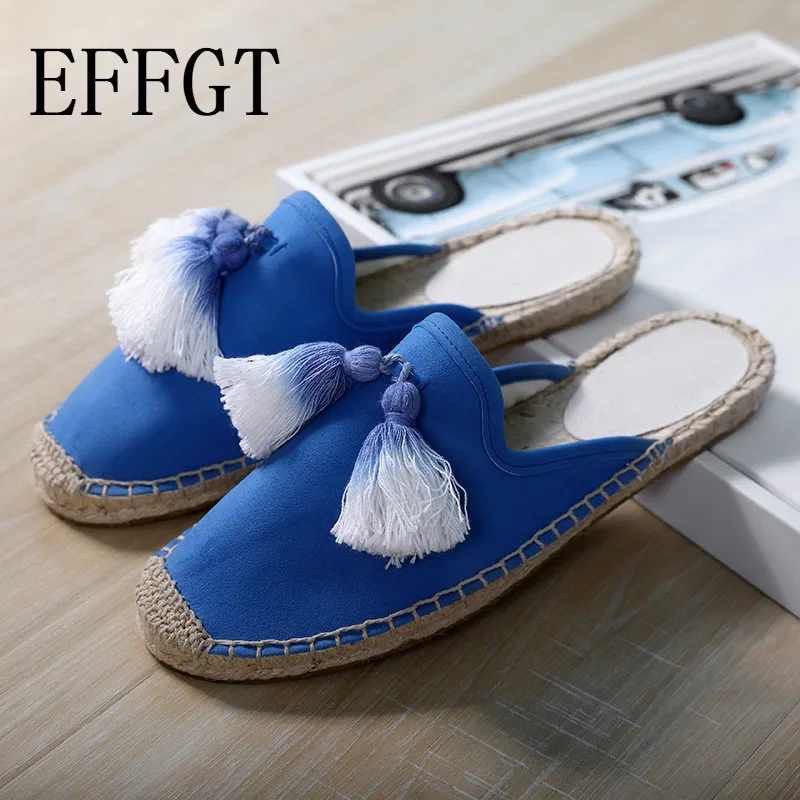 Espadrilles/женские замшевые шлепанцы на плоской подошве с кисточками закругленным