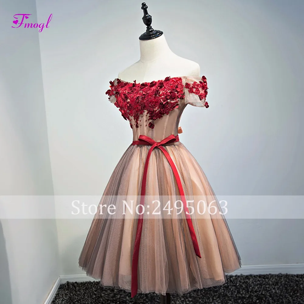 Fmogl Романтический совок шеи аппликации с коротким рукавом платья для выпускного