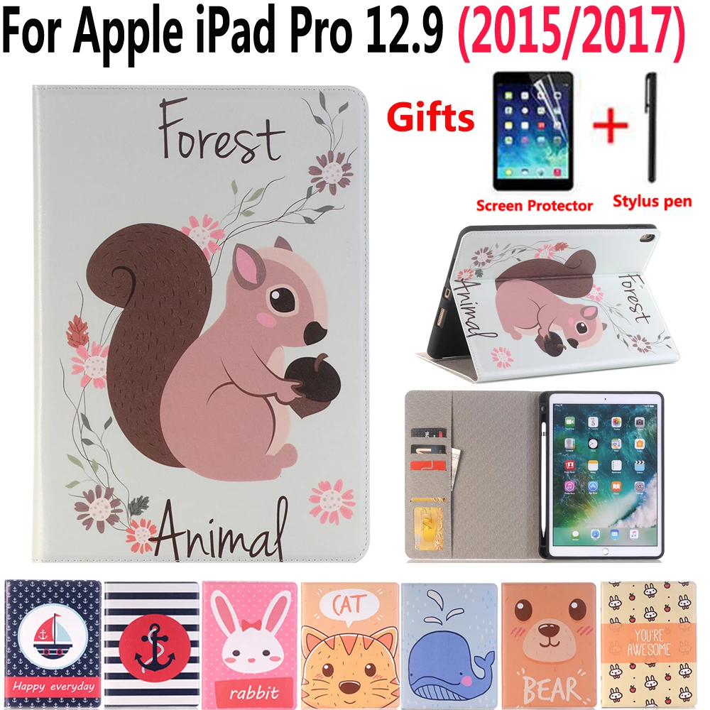 С рисунками животных из мультфильмов кожаный чехол для Apple iPad Pro 12 9 2015 2017 A1584 A1652 A1670