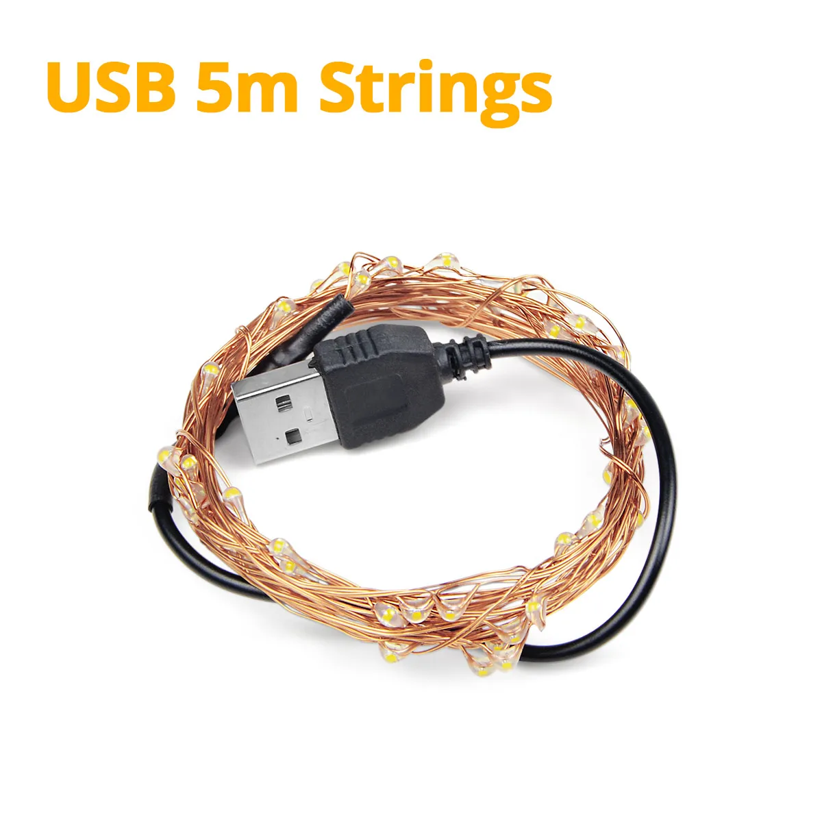 USB 5M LED String Светодиодная лента, 5 м, 10 м, 20 м, светодиодный Сказочный светильник, гирлянда для улицы, Рождественская, свадебная, праздничная, украшение, солнечная, USB, питание, медный провод, лампа - Испускаемый цвет: USB 5M LED String