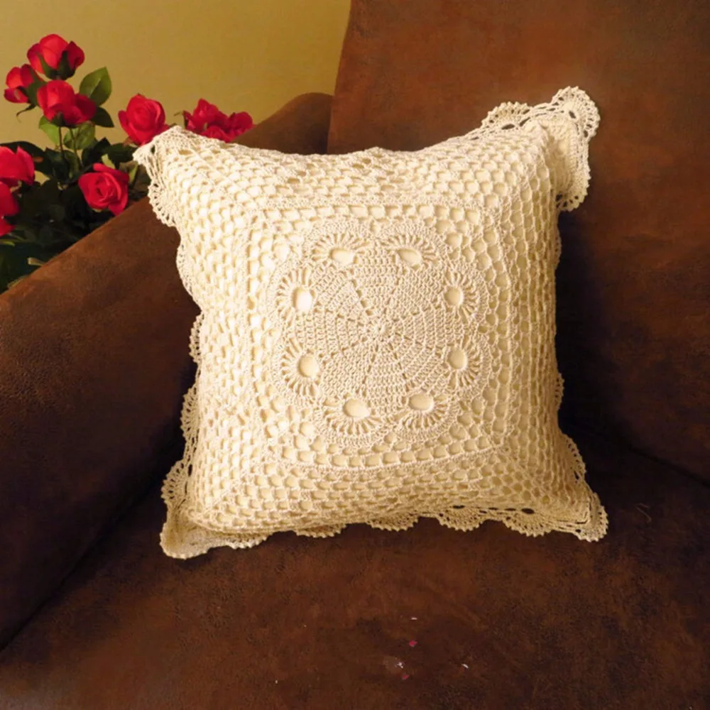 100% Cotton HandMade Crochet Cushion Cover Pillow 40 x40 cm Vintage Floral Hand knitting Pastoral | Дом и сад