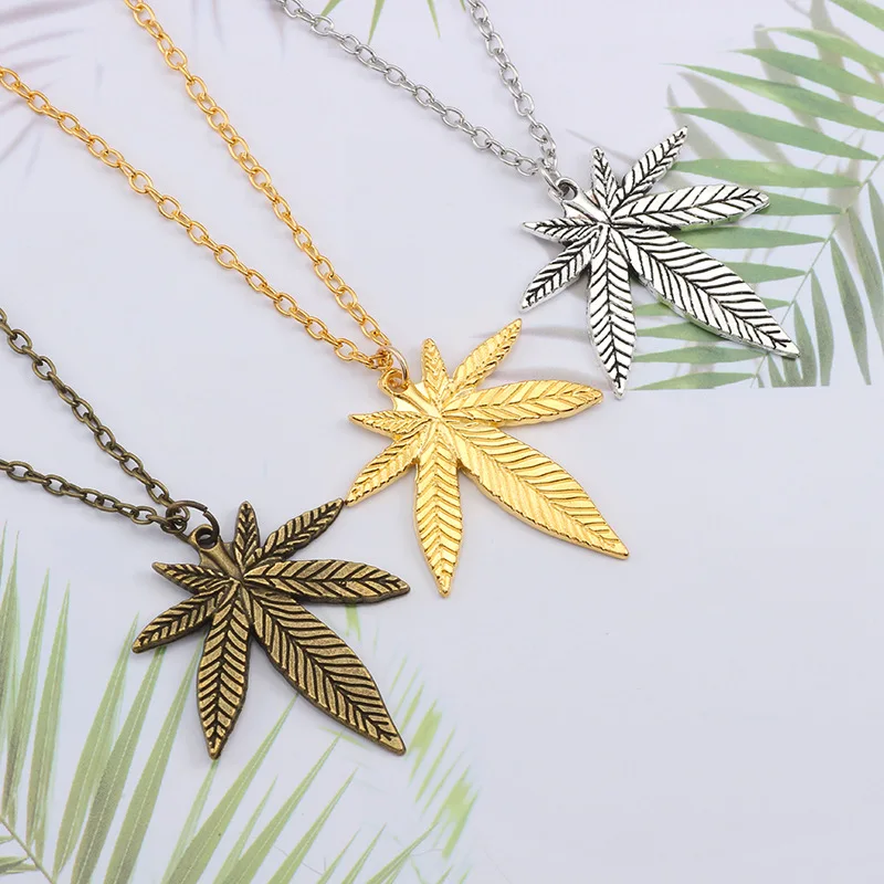 Maple Leaf Pendant Charm Necklace Gold Sliver Color Hemp Link Chain NeckLace For Women Men Gifls Jewelry Accessories | Украшения и