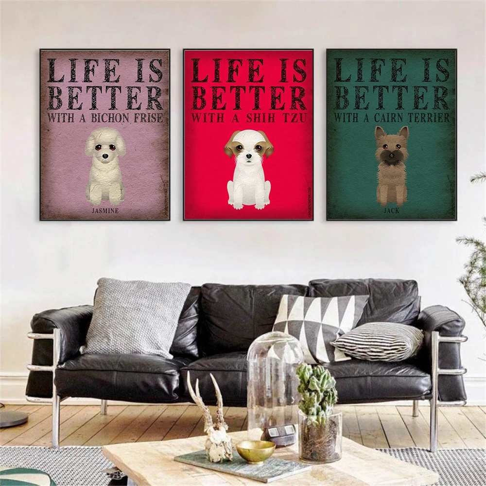 Винтажный постер Life is Better Quotes Cute Pet плакаты с изображениями собак and Print Настенный